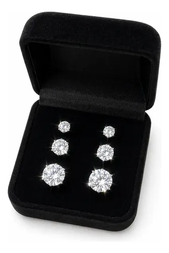 Trio Brincos Ponto De Luz Strass Brilhoso Zircônia Premium Brinco Prata