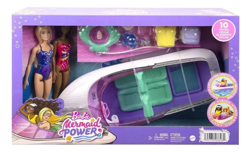 Lancha Bote Barbie Mermaid Power + 2 Muñecas + Accesorios