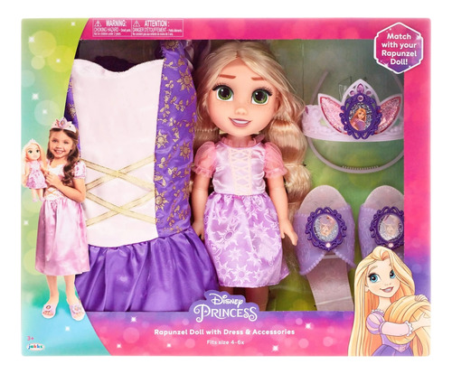 Muñeca Rapunzel + Vestido + Accesorios 4-6x Disney  