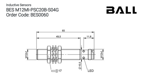 Sensor Indutivo M12 Pnp Balluf Bes M12mi-psc20b-s04g Bes0060