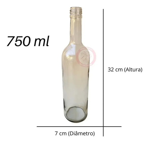 Garrafa Vidro Bordalesa 750 Ml Frasco 10 Un C/tampa Dourada