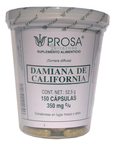 Prosa Damiana De California 150 Cápsulas + Potencia Para Hombres Sabor Neutro