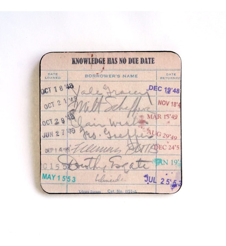 3pcs Vintage Library Due Date Card Coaster Set, Retro Checko