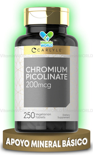 Carlyle Picolinate Chromium 200mcg 250 Tabletas Vegetarianas Sabor Sin Sabor