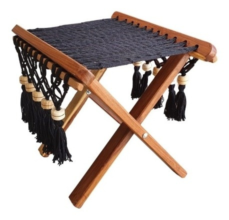Silla Hamaca Taburete, Hilo Grueso Algodón, Madera