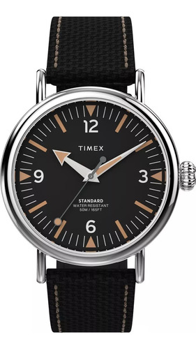 Reloj de pulsera Timex Expedition TW2V44000, mineral, para hombre, con correa de cuero color negro, bisel color plata y hebilla simple