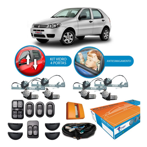 Kit Vidro Elétrico Fiat Palio 2004 A 2009 Tragial 4 Portas