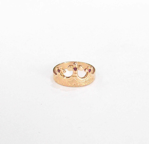Anillo Oro 18k Corona Grabada Y 3 Piedras Embutidas 5gr