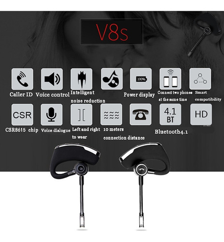 Auricular V8s Bt Wireless Bt5.0 Auriculares De Negocios