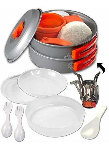 Camping Cookware Kits (14 Piece Set) - Bpa-free Non-stick An