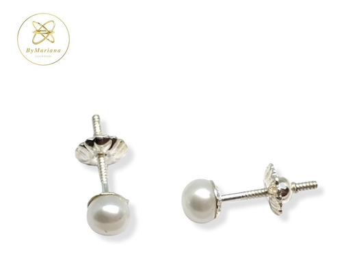 Imagen 2 de 5 de Aros Plata Perla Cultivada De Rio 4mm