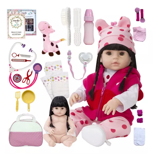 Boneca Bebe Reborn Morena Realista Vinil Siliconado 24 Itens no Shoptime