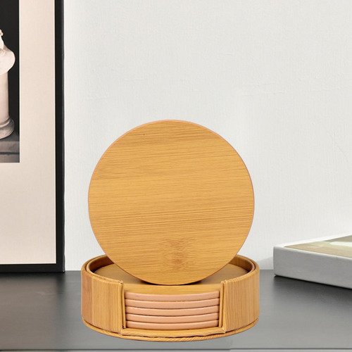 Posavasos De Mármol Con Soporte Juego De 6 Grano De Bambú