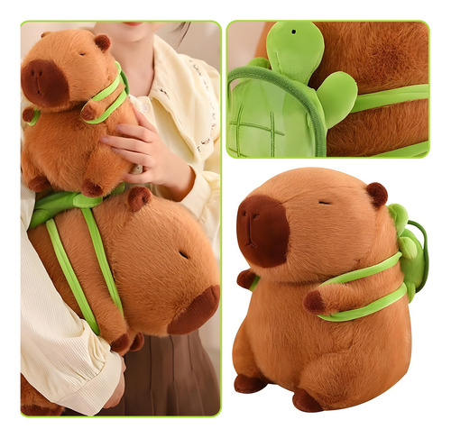Peluche Capibara Juguetes De Bebe Con Mochila Tortugas 35cm Color Marrón Claro