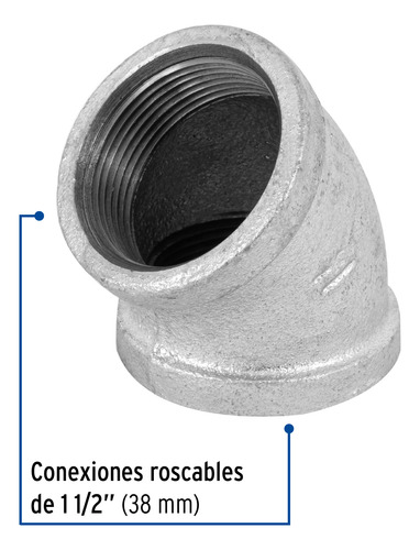 Codo 45°, Acero Galvanizado, 1-1/2' Foset 48753