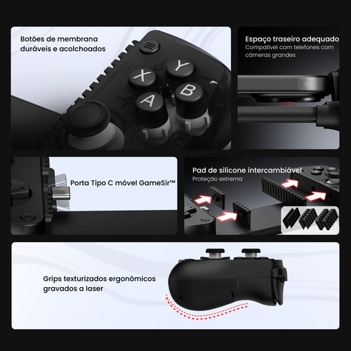 Controle Gamepad GameSir X5 Lite USB-C Android iPhone 15/16 Mobile Hall Effect Turbo Leve Preto