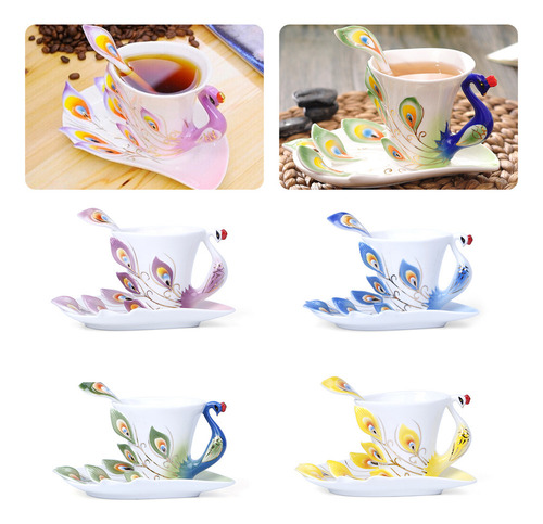 (gn) Taza De Porcelana Con Forma De Pavo Real, Juego De Café