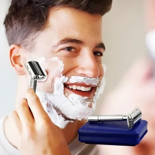 Rastrillo Clasico Barbero Desarmable Acero Inoxidable Full Azul