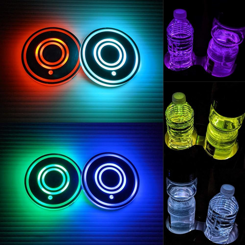 ~? 2 Luces De Portavasos Led Pcs, Posavasos De 7 Colores Que