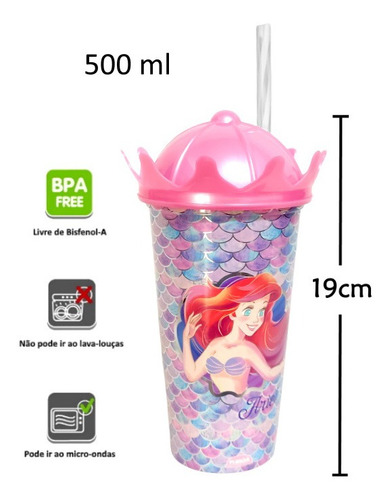 Kit 4 Copo Pequena Sereia Ariel Festa Lembrança Aniversário