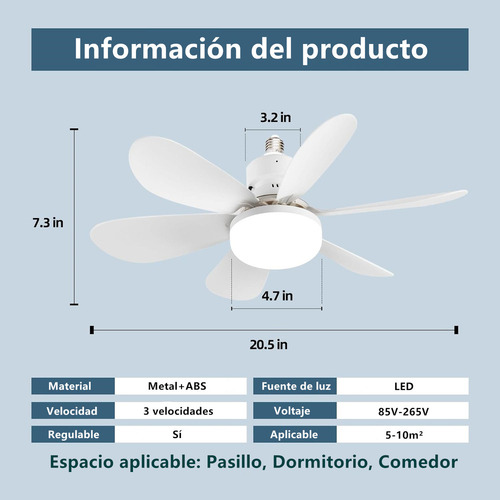 M Lampara Ventilador De Techo Led E27 40w52cm Y Control
