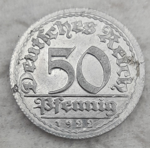  Moneda De Alemania, 50 Pfennig, Año 1922 Estado 7  Alumini