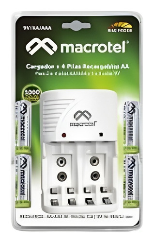 Cargador De Pila Macrotel + 4 Pilas Recargables 2/a 3/a