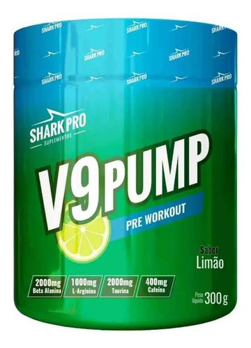 Pré-treino V9 Pump Pote 300g Shark Pro Refrigerante De Limão