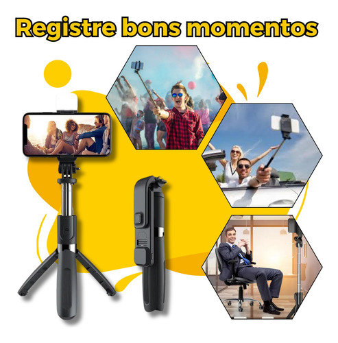 Bastão Pau De Selfie E Tripé 3 Em 1 Bluetooth Mesa C/ Led