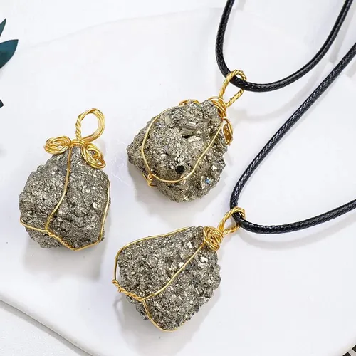 Raw Pyrite Stone Necklace Natural Crystal Stone