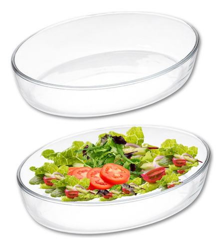 Kit Com 2 Travessas Forma Assadeira De Vidro Oval 1,6l 26cm