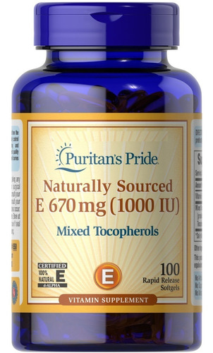 Imagen 1 de 3 de Vitamina E 1000ui Tocoferoles Mixtos Naturales X100 Softgels