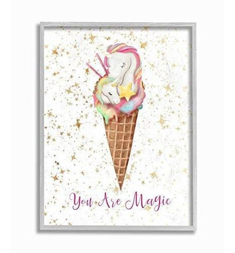 Stupell Industries You Are Magic Unicorn Ice Cream Cone Gold