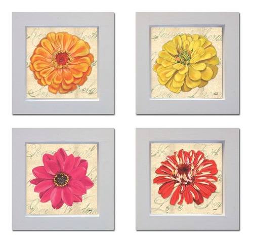 Quarteto De Quadros De Flores Coloridas, 14cm