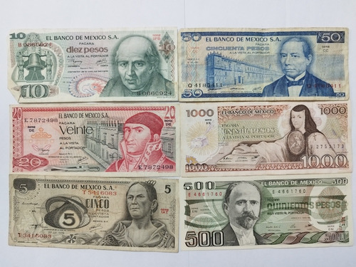 Lote 6 Billetes Antiguos De México Condicion Regular Sk07