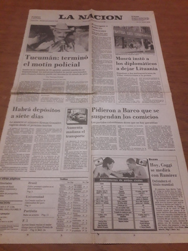 Tapa Diario Nación 24 03 1990 Coggi Tucuman Malevo Ferreyra 