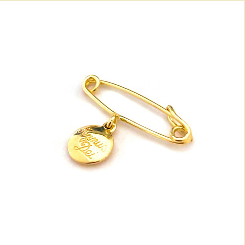 Alfinete Ouro 18k C/ Pingente Agnus Dei (av) Cor Dourado