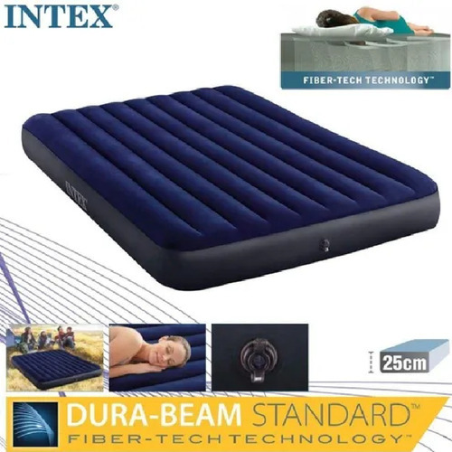 Colchão Inflável Casal Fiber Tech Intex Bomba Eletrica Azul