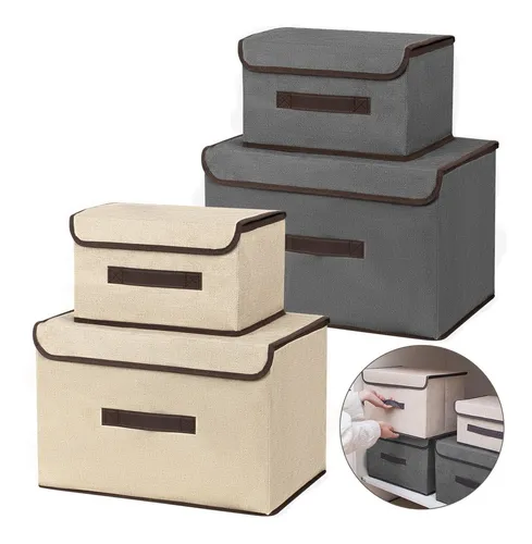 GENERICO Set 4 Cajas Organizadoras De Tela Plegables Con Tapas