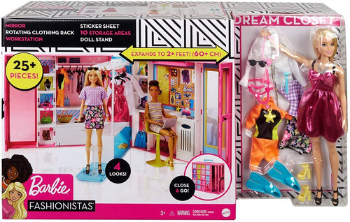 Barbie Muñeca Y Dream Closet Armario Giratorio + 25prendas