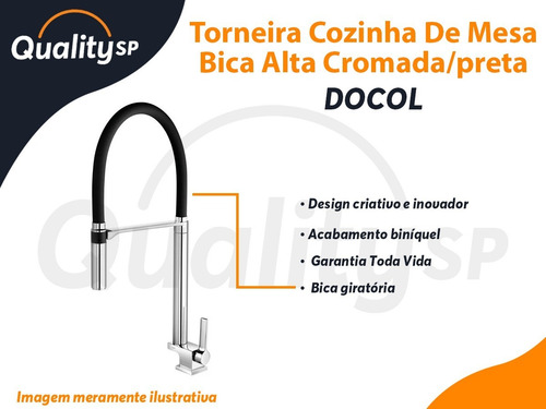 Imagem 10 de 10 de Torneira Preta De Mesa Para Cozinha Docol Doc C/ Bica Alta