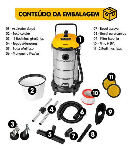 Aspirador De Pó E Líquidos 3600w 90 L Apv 3690 220v Vonder