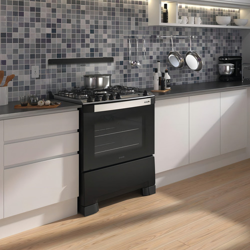 Fogão Mueller 5 bocas Decorato Preto Fosco com Tripla Chama Bivolt