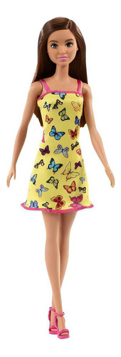 Boneca Barbie Básica Vestido Amarelo De Borboletas - Mattel