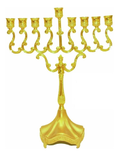 Candelabro 9 Velas Menorá Hanukkah Chanukiá - Israel Dourado