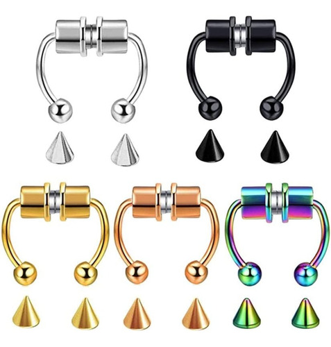 Anillo Piercing Nariz Falso Magnético Sin Perforación 5pares