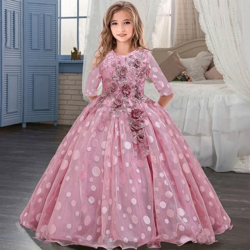 Vestido De Niña De Fiesta Mini-mi Modelo Aura Rosa Viejo