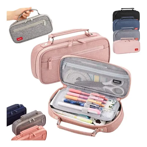 Estojo Liso Com 2 Divisórias C/alça Box Necessaire Escolar Cor Preto Tche Amo