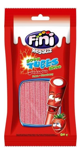 Bala Fini Regaliz Tubes Cítrico Ácido Morango 80g Embalagem Com 12