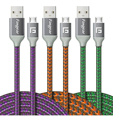 Cable Micro Usb, 3 Piezas (10 Pies / 3m) Fasgear Nylon Trenz